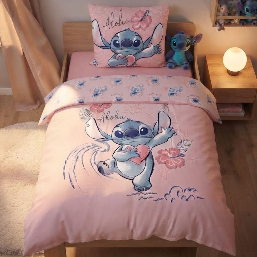 Disney Stitch Bettwäsche 135x200 80x80 cm Rosa aus 100%