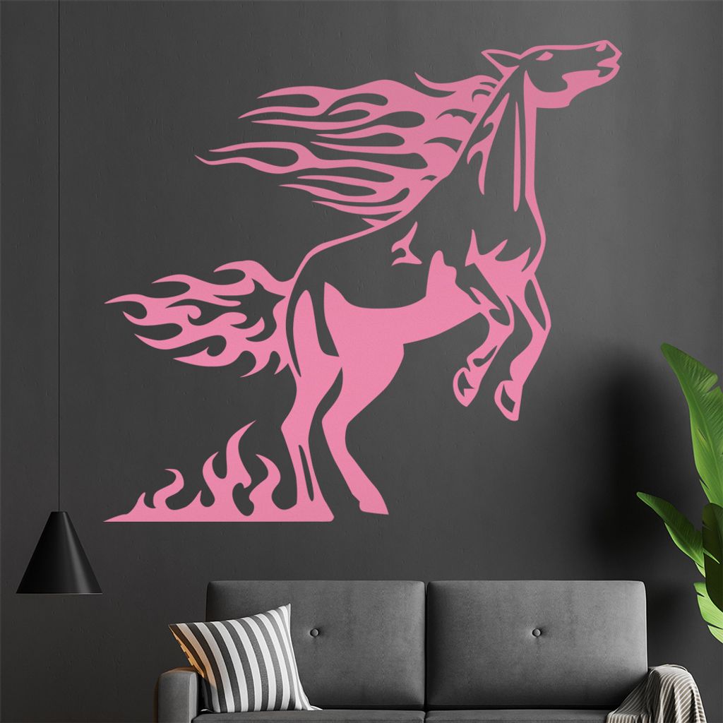 Flammen Pferd Wandtattoo in 6 Größen - Wandaufkleber Wall Sticker - Dekoration, Küche, Wohnzimmer, Schlafzimmer, Badezimmer