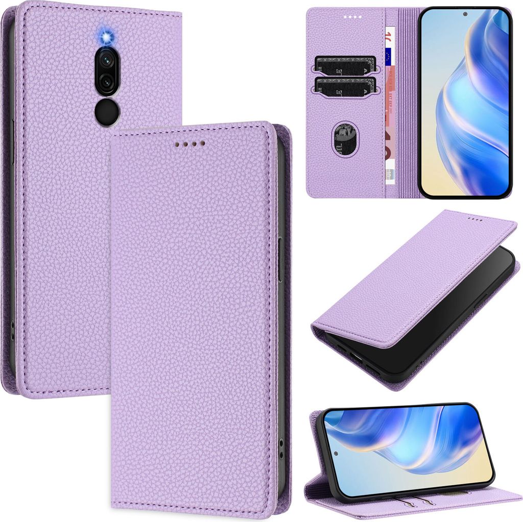 Litchi Leder Handyhülle für Xiaomi Redmi 8/Redmi 8A Wallet Kartenfächer Standfunktion Hülle Violett