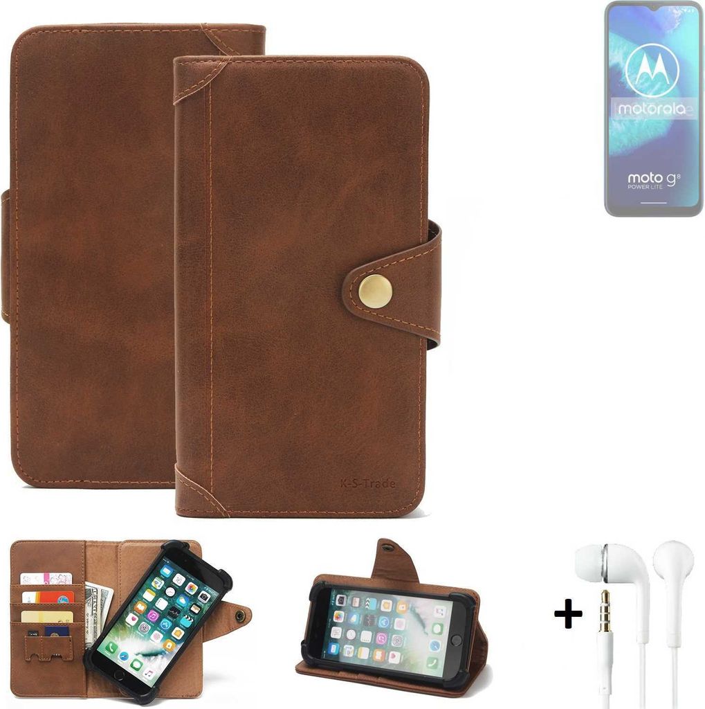 K-S-Trade Handyhülle + Kopfhörer für Motorola Moto G8 Power Lite Schutz Hülle Walletcase Bookstyle Tasche Case Handytasche Wallet Flipcase Cover