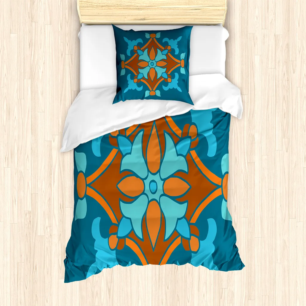ABAKUHAUS Copripiumino Antiacaro Singolo Vintage Blu e Petrolio