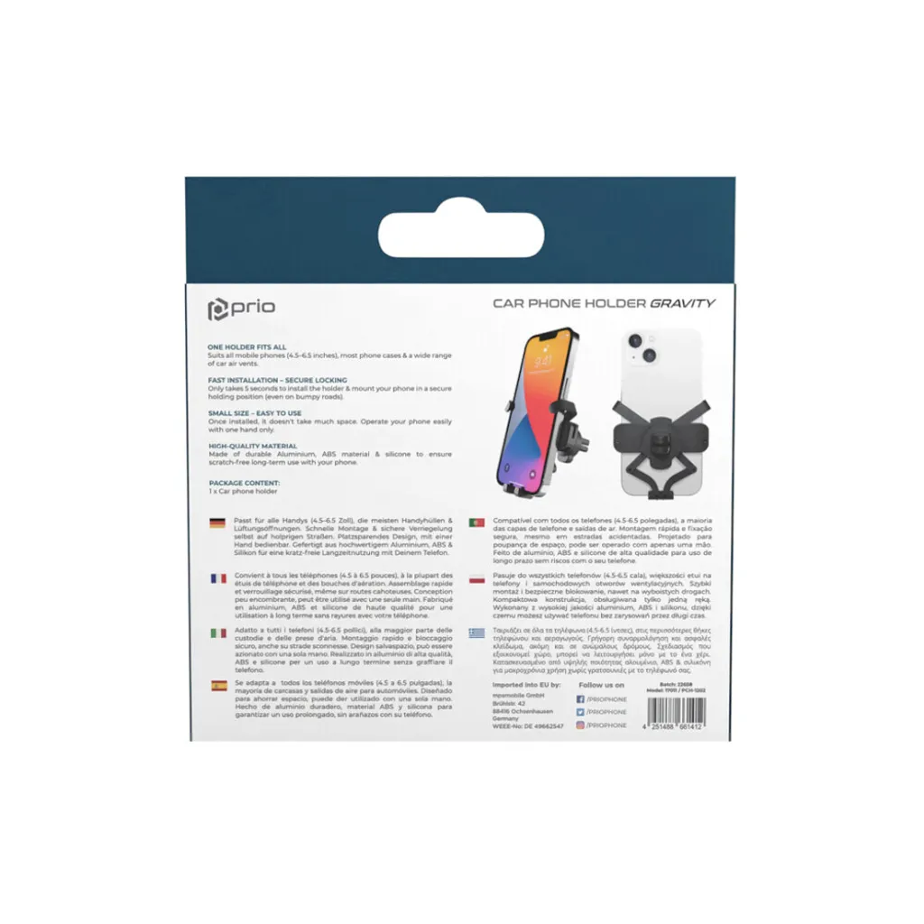 Supporto Prio Gravity PCH-1202: Tecnologia Auto-Lock Nero - 8