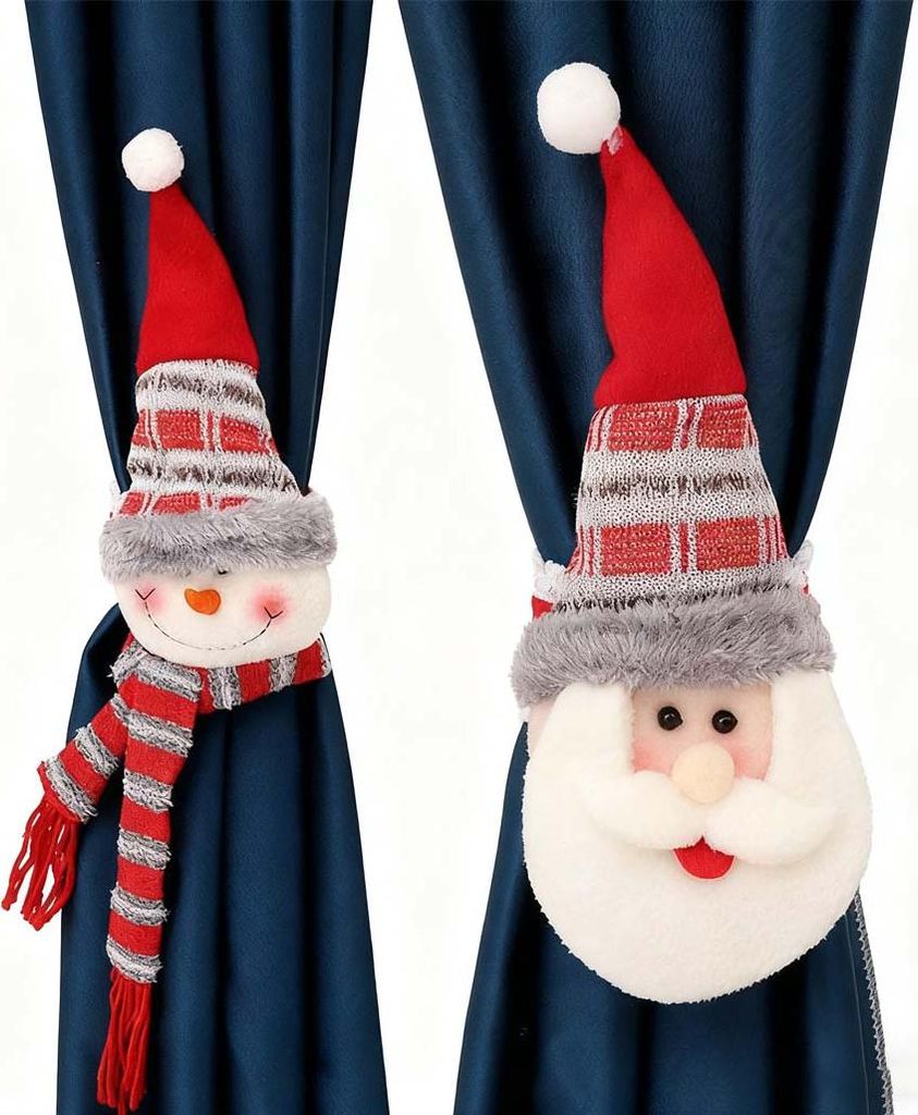 2x Weihnachts-Vorhanghalter - Santa & Schneemann als praktische Dekoration für festliche Fenster