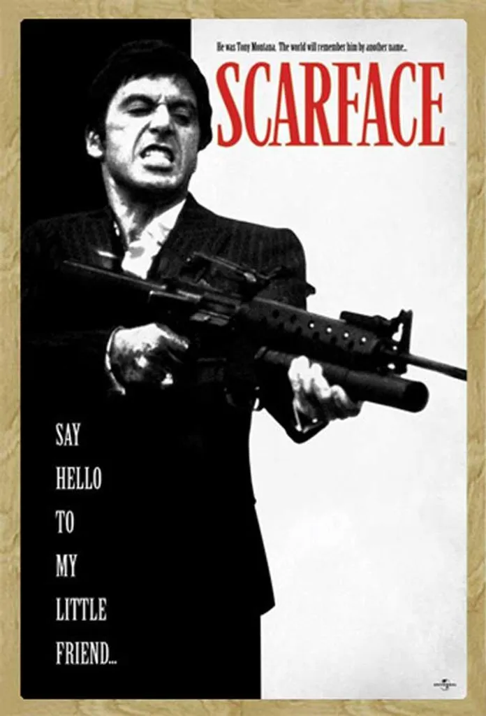 Affiche Scarface Say Hello to My Friend avec cadre Shinsuke Maxi MDF Chêne