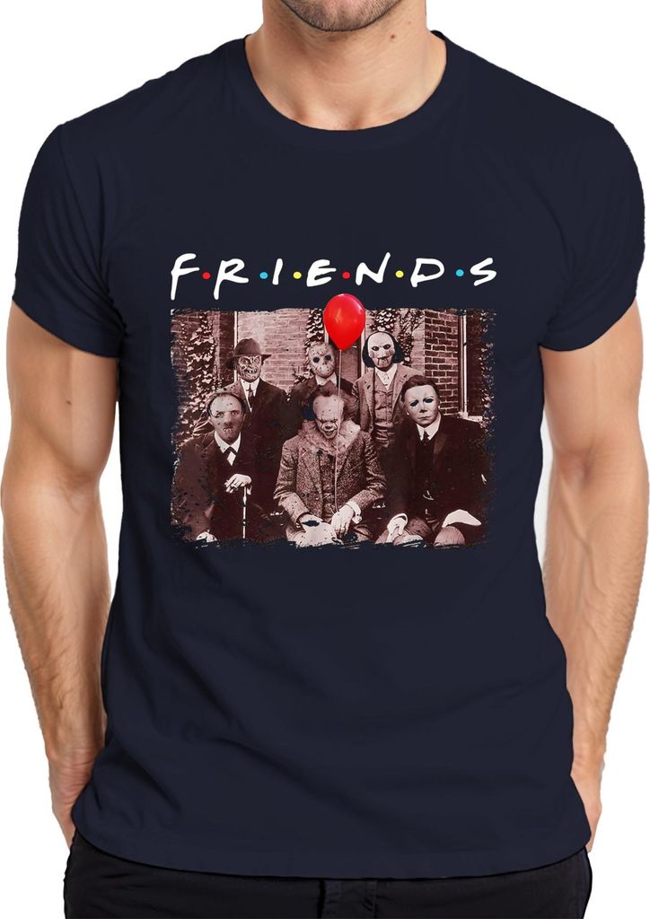 FRIENDS Horror Halloween Slasher Masken Pennywise Jason Freddy Herren T-Shirt, Navy, XL