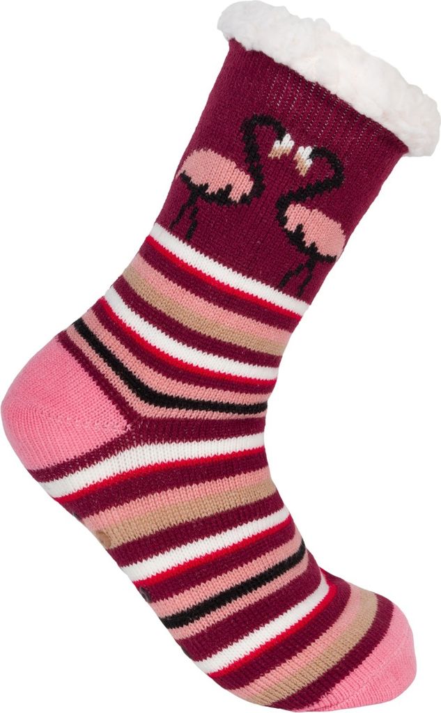 styleBREAKER Uni ABS Stoppersocken mit Streifen Flamingo Muster, warme ABS-Socken, Größe 35-42 EU / 5-10 US / 4-8 UK 08030013