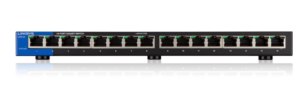 Linksys 16-Port Desktop Gigabit Switch (LGS116) - Unmanaged - Gigabit Ethernet (10/100/1000) - Wandmontage