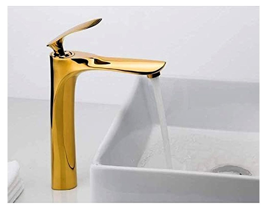 Küchenarmaturen, goldene Waschtischarmatur aus Messing, Badarmaturen, Einhand-Mischbatterie für Kalt- und Warmwasser, hohe Waschtischarmaturen