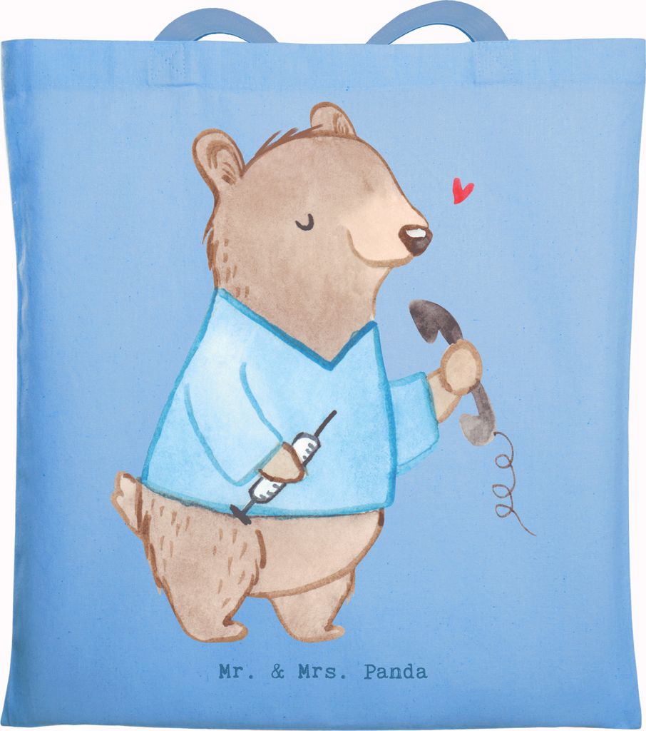 Mr. & Mrs. Panda Tote Bag Krankenpflegehelfer Herz - Sky Blue - Geschenk, Ausbildung, Pflegekraft, Jutebeutel, Pflegehelfer, Beutel, Tasche, Laptop...