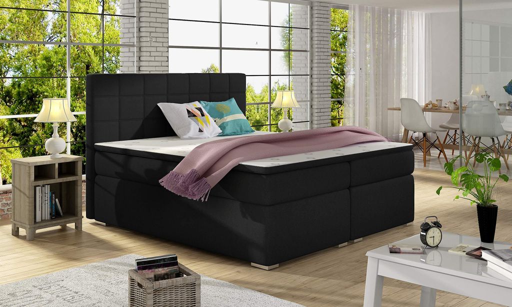 Boxspringbett Lotus III 180x200 Polsterbett Bett Continentalbett Gewebe Kunstleder Möbel 23 (Sawana14)