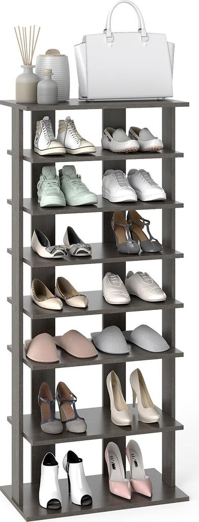 Verstellbares 7-stöckiges Schuhregal, platzsparend, grau
