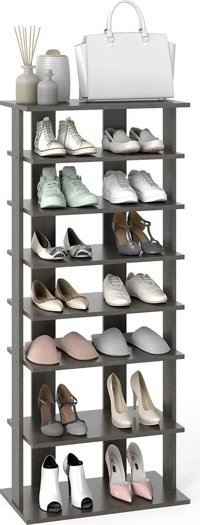 Rangement chaussures pour entrée étroite, étagère 7 niveaux grise fine