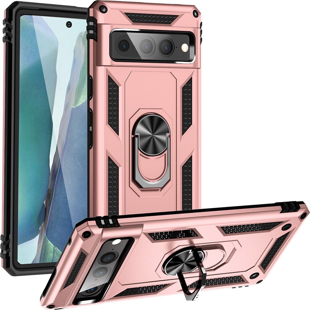Google Pixel 7 Pro Hülle, Dual Layer Robust Militäre Schutzhülle mit Ringhalterung Ständer für Google Pixel 7 Pro Rosa