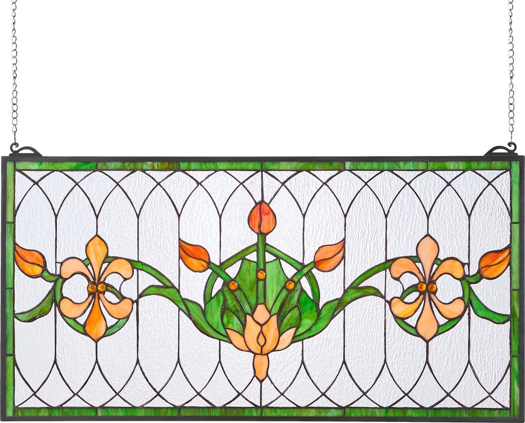 VEVOR Buntglasfensterpaneel (810 x 433 mm) hängendes Buntglas mit Kette, Buntglas im Tiffany-Stil zum Aufhängen, traditionelles rechteckiges Vint...