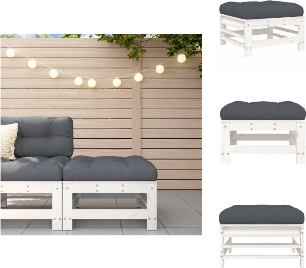 vidaXL Gartenhocker mit Kissen Weiß Massivholz Kiefer - Gartensofaelemente