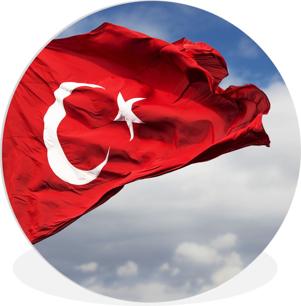MuchoWow Rundes Wandbild - Runde Bilder Eine türkische Flagge im Wind Ø 90 cm Kreis Wanddekoration Kunststoff - Wandkreis - Wandschmuck - Wand-...