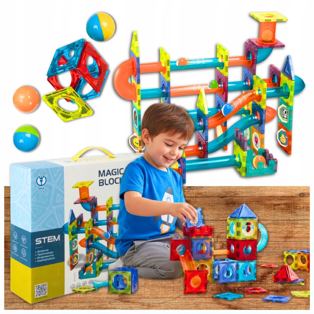Magnetische Bausteine, 3D-Murmelbahn, 96-teiliges Lernset Produktbild 