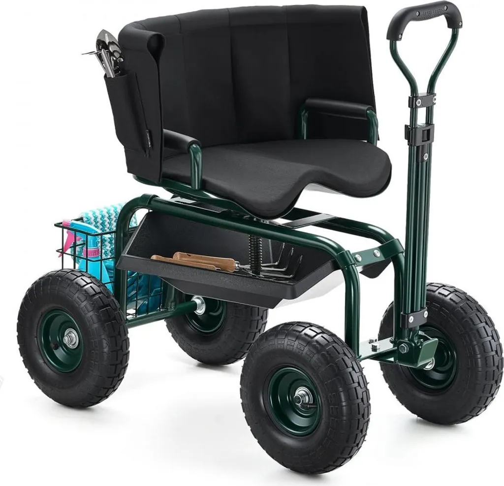 Siège de jardin mobile pivotant avec poignée extensible 810x480x770 mm