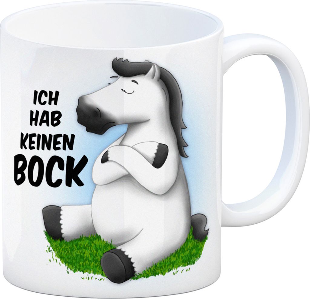 Kaffeebecher mit weißes Pferd Motiv und Spruch: Ich hab Produktbild 