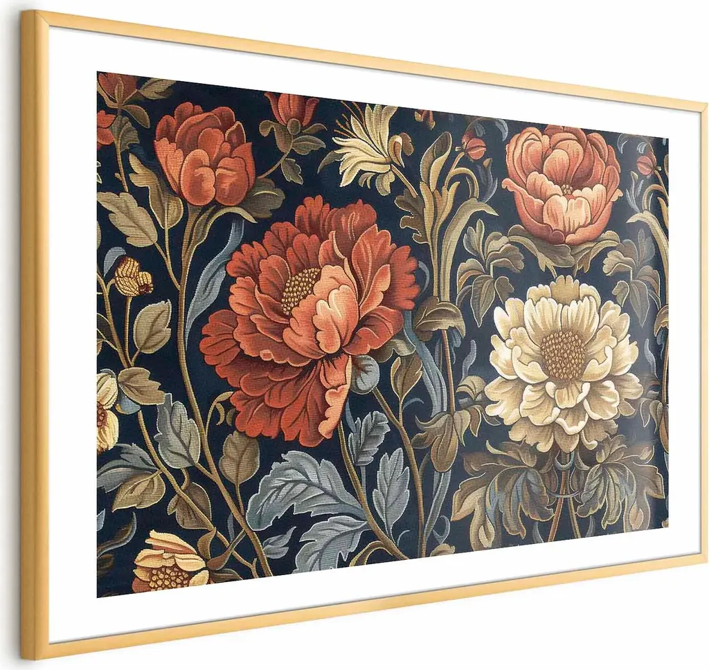 Poster floreale Gobelin 60x40 cm con cornice dorata con margine