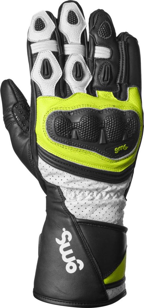 GMS GR-1 SF perforierte Motorrad Handschuhe, schwarz/weiß/gelb, L