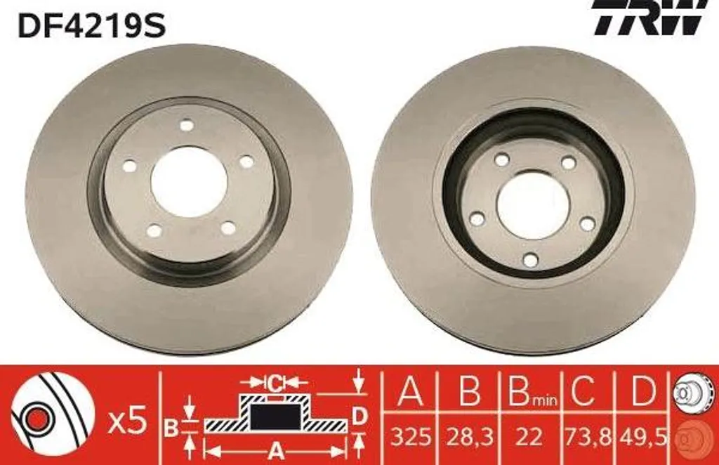 Disque de frein TRW DF4219S pour l'entretien Jaguar XJ et XK8 série