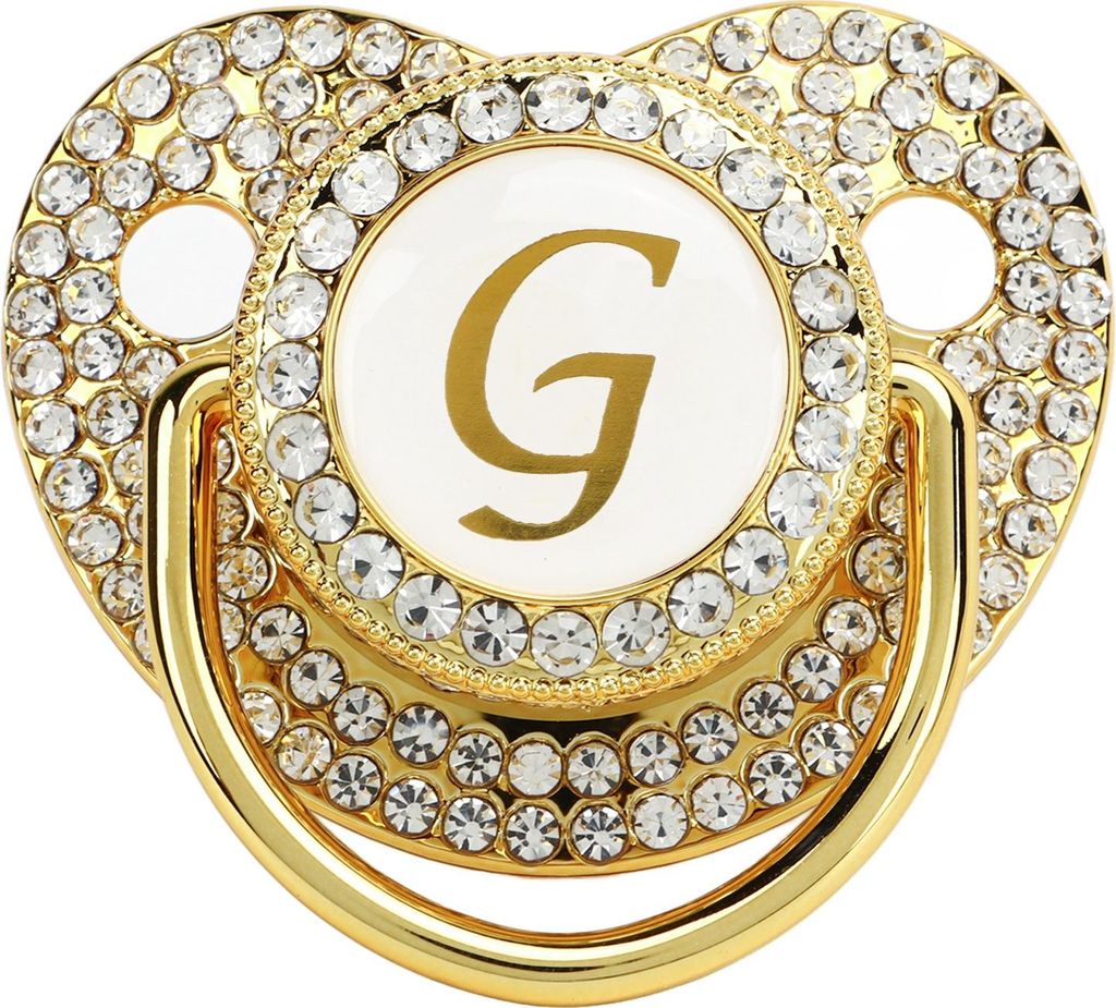 Baby Bling Schnuller Goldener Clip Buchstabe gebogen mit Staubschutz für Neugeborene G