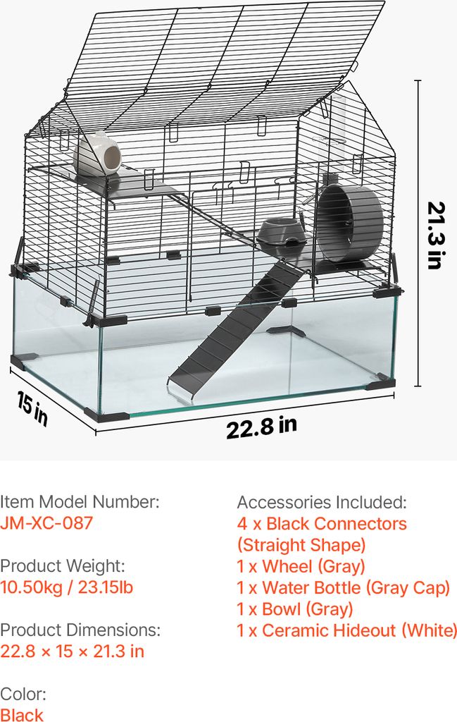 Gabbia Per Topi E Criceti - Dimensioni 78x47x30 Cm, Nero, Con Accessori, Distanza Sbarre 0.7 Cm