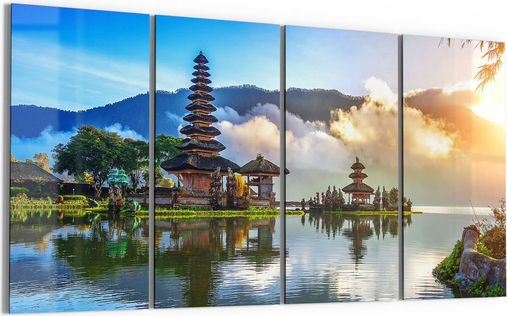 DEQORI Glasbild Echtglas 4x30x60 cm 'Ulun Danu Bratan Tempel' Wandbilder XXL groß