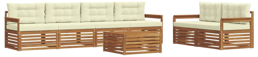 vidaXL Outdoor-Sofagarnitur mit Kissen 7 pcs Natur und Creme