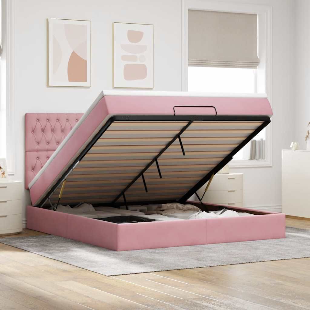Maison Exclusive - Ottoman-Bett mit Matratzen Rosa 160x200 cm Samt