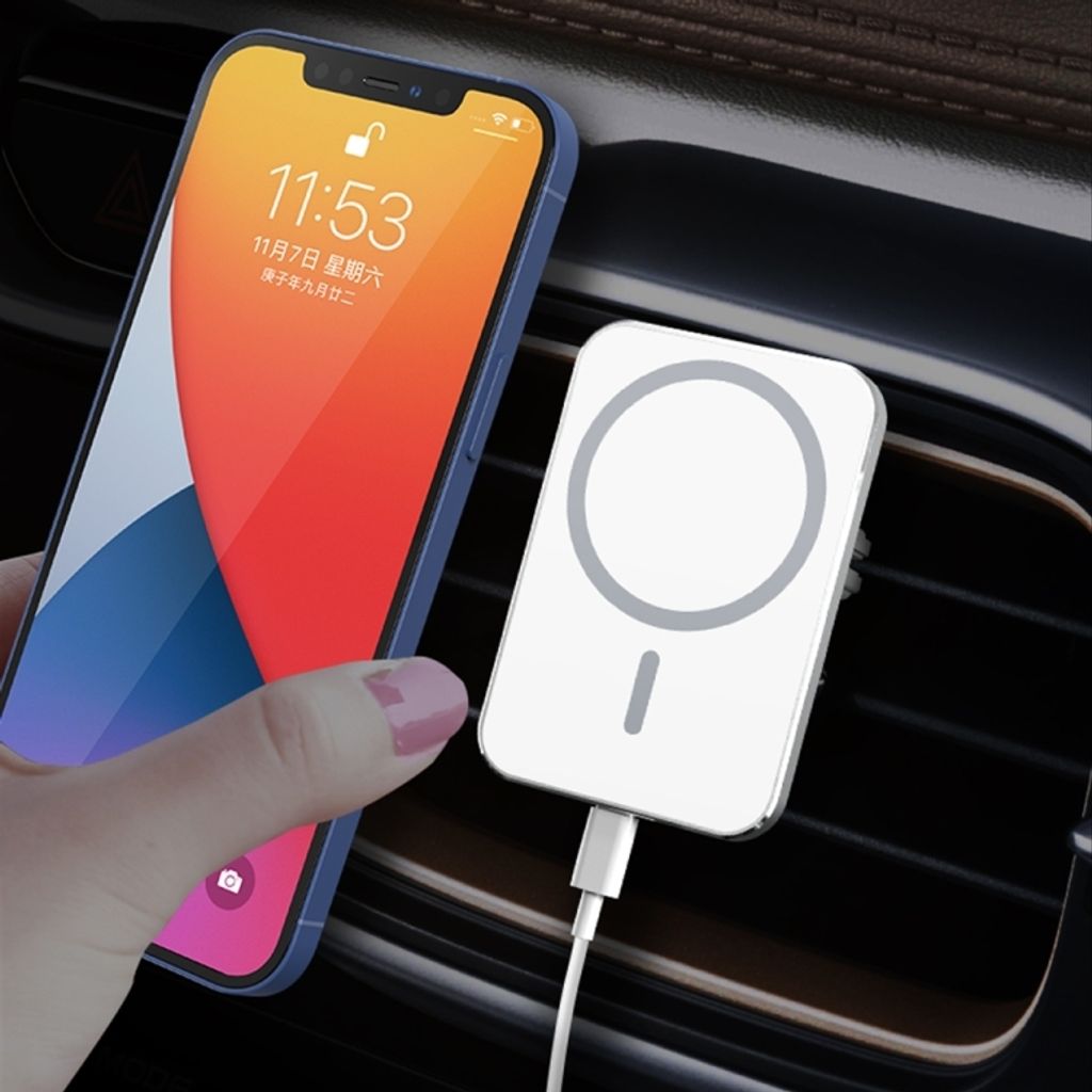 X16 Magsafe Car Air Outlet Vent Mount Clamp Holder 15W Schnelllade Qi Magnetic Wireless Charger (Weiß)