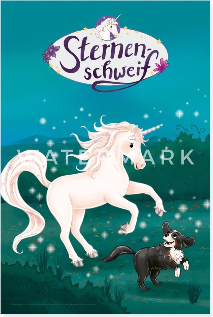 Spreadshirt Sternenschweif Einhorn Und Hund Fleck Poster 40x60 cm, One size, Weiß