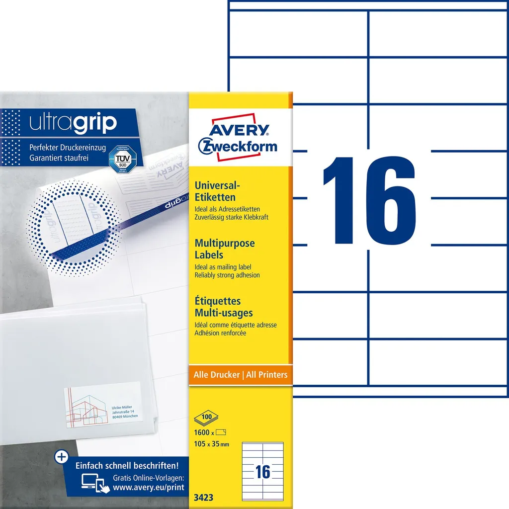 Etichette Avery 3423 105x35 mm Permanenti - 1.600 Pezzi per E-commerce