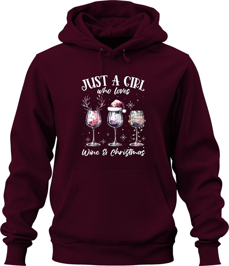 Just a girl who loves wine and christmas Weintrinker - Weihnachten Weihnachtsgeschenk Uni Hoodie Kapuzenpullover, Burgundy, S