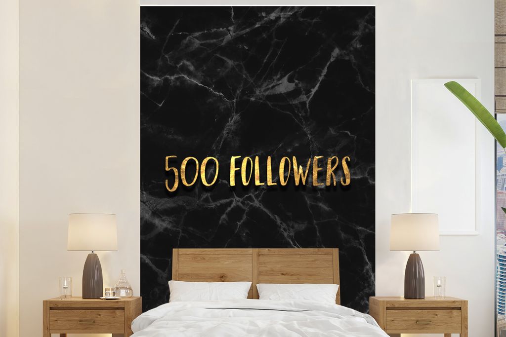 MuchoWow Fototapete für Wohnzimmer oder Schlafzimmer Wandtapete Vinyl Motivtapete Soziale Medien - Instagram - Gold - Marmor - 155x240 cm - Tapete
