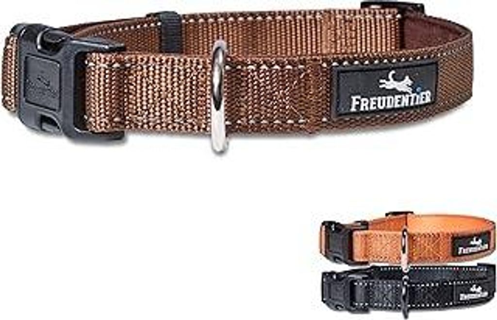 FREUDENTIER Hundehalsband - weich gepolstert mit Neopren, reflektierend & robust - Halsband Hund für kleine, mittelgroße & große Hunde (Chocolat...