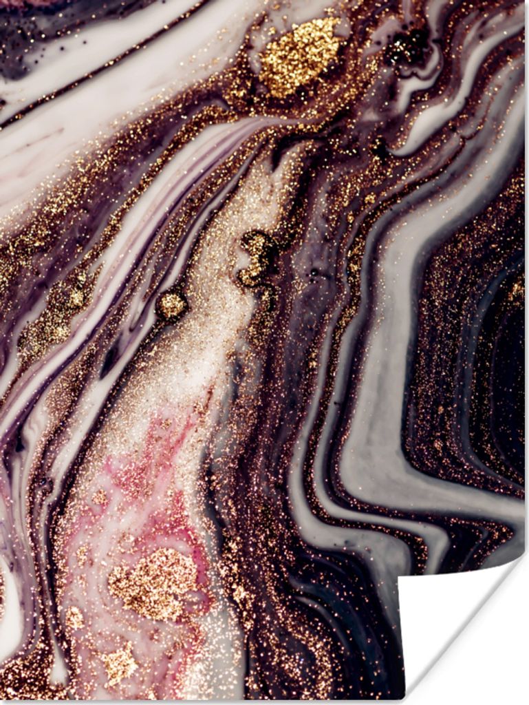 MuchoWow Poster Marmor - Rosa - Gold - Glitzer - Marmoroptik 120x160 cm - Wandbilder