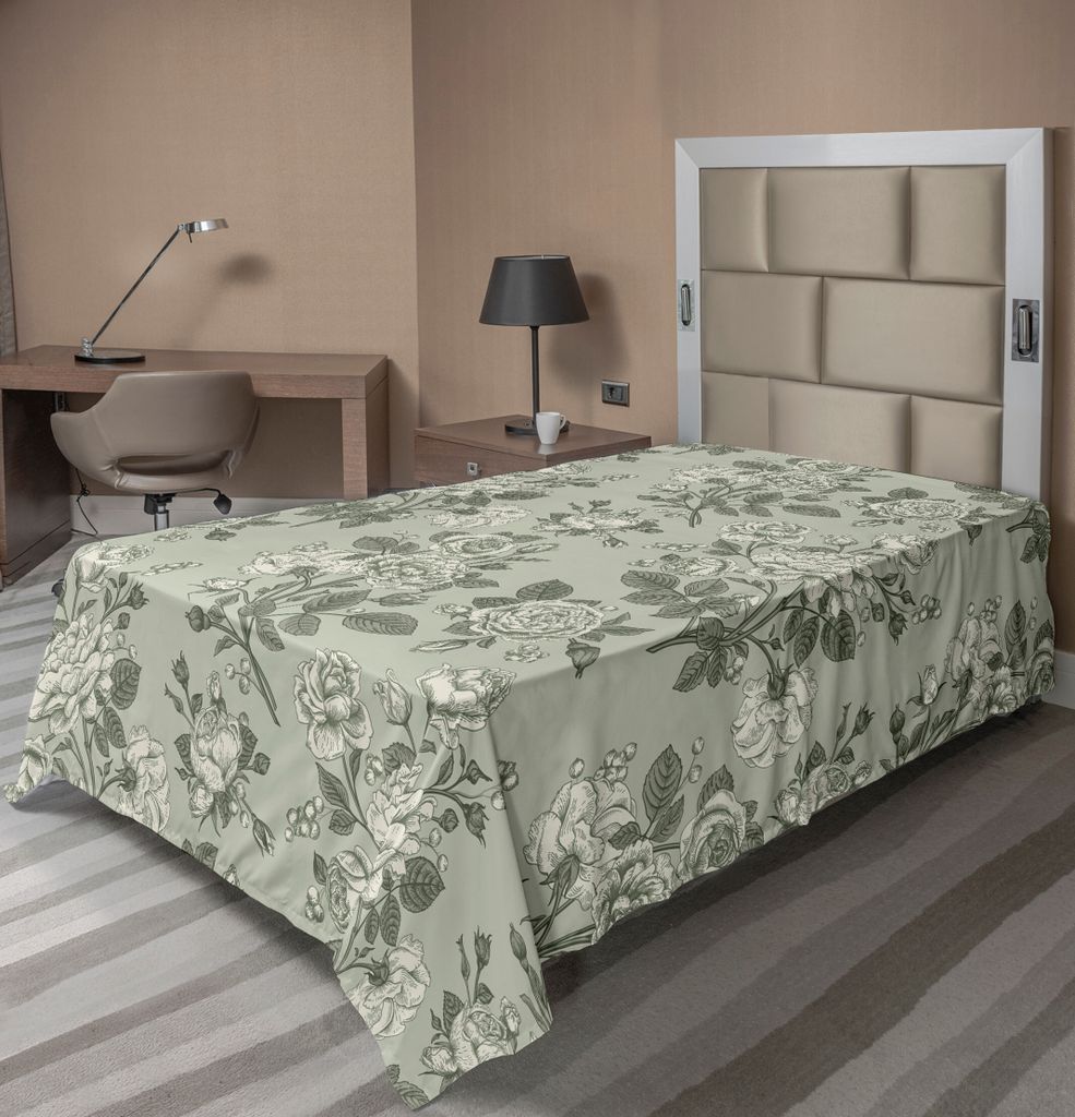 ABAKUHAUS Grau Bettlaken, Bambusbaum Verlässt Flüchtiger Zen Basierte Geistige Japane Natur Grafik Kunst, weiches bequemes oberes Bettlaken für ...