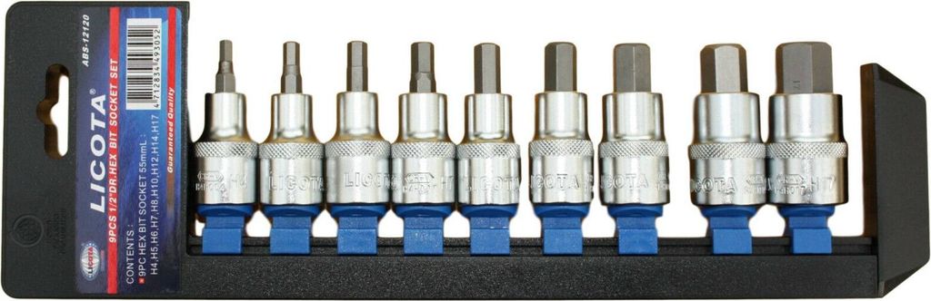 Innensechskant Nuss Set 9-teilig aus Chrom-Vanadium, 1/2 Zoll, H4-H17