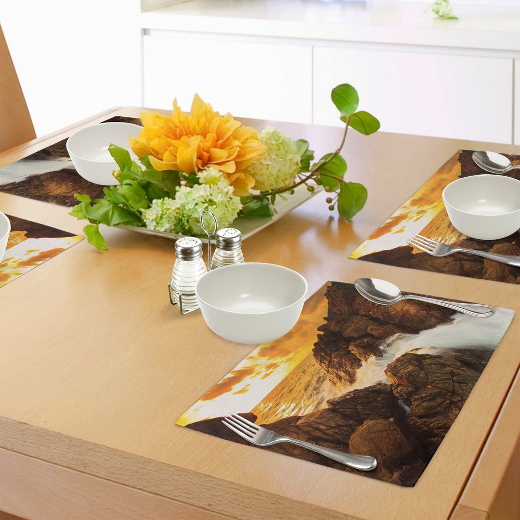 ABAKUHAUS Strand Platzmatten, Sonnenuntergang und Wellen über tropischen Wilden Felsen auf Strand-Himmel-Natur-Sommer-Ruhe-Druck, Digitaldruck auf...