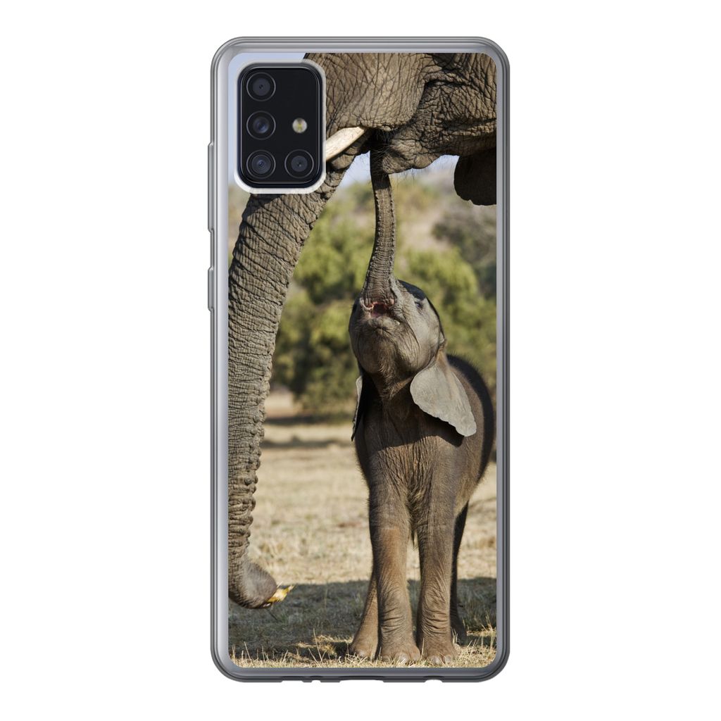 MuchoWow Handyhülle Schutzhülle Hülle für Samsung Galaxy A52 5G Elefant - Tiere - Gras - Natur Silikon Softcase Handy Hülle - Umschlag
