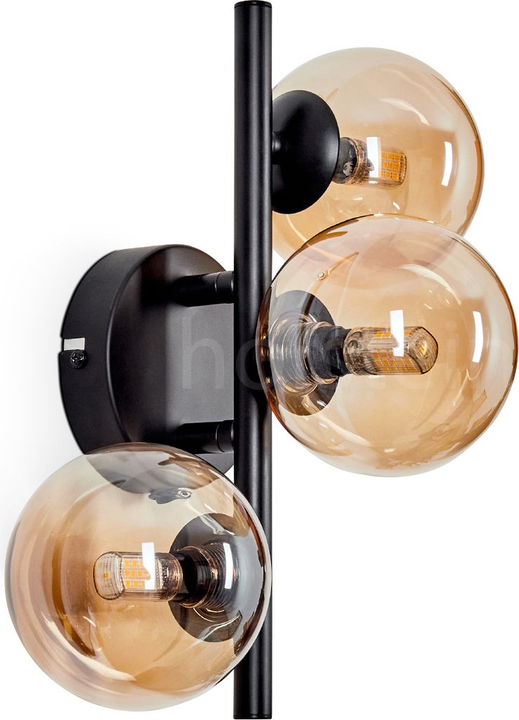 Isorella Wandlampe aus Metall/Riffelglas in Schwarz/Bernsteinfarben