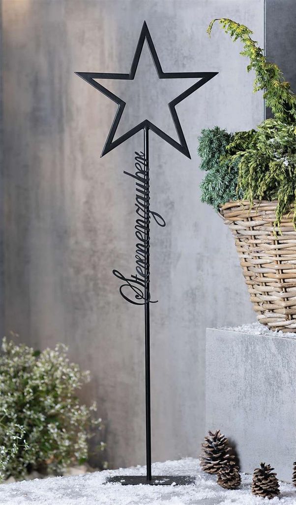 Dekosäule "Sternenzauber" aus Metall, schwarz, 79 cm hoch, Metalldeko Aufsteller, Winterdeko Stern, Weihnachtsdeko