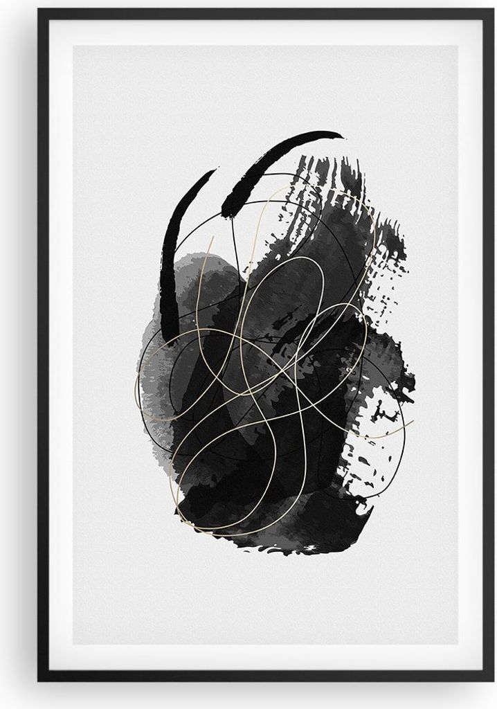 Gerahmtes Poster - Schwarzer Rahmen - Abstraktion Schwarz Flecken - 61x91,5 cm - Wand Bild - Wanddeko - Wandbilder - Kunstposter - Wandposter - Bil...