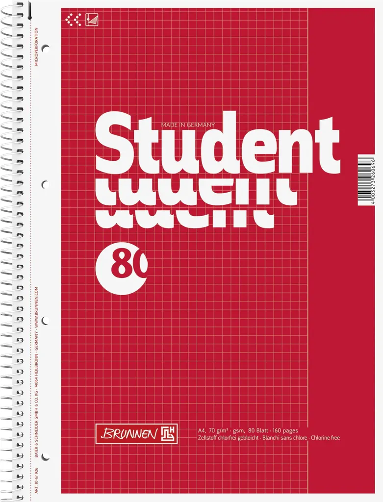 Bloc-notes A4 pour Classeur Brunnen 1067926 Idéal Lycée et Faculté