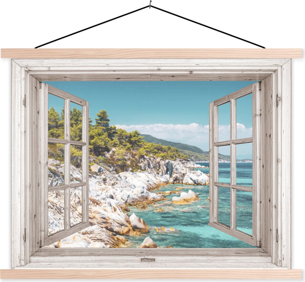 MuchoWow Textilposter Aussicht - Strand - Meer 40x30 cm mit holzfarbenen Rahmen - Bilder