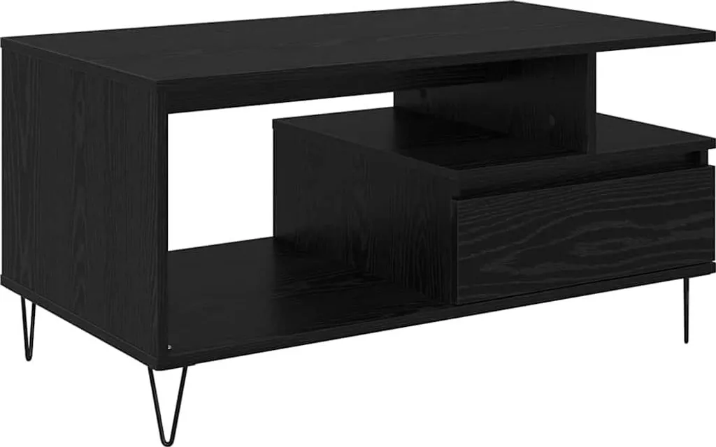 Tavolino Salotto Nero Rovere 90 cm | Arredo Minimal Materiale Legno