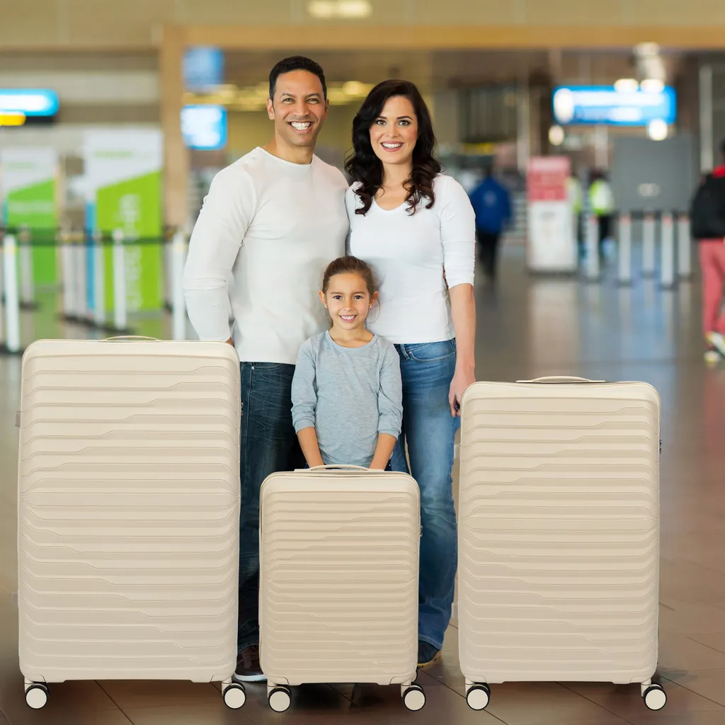 Valise rigide Dubai Beige lot de 3 ultra légères et résistantes aux chocs