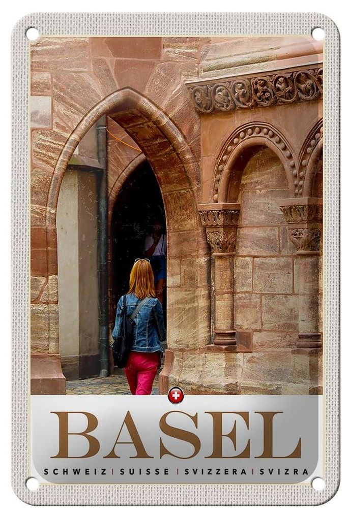 Blechschild Reise 12x18cm Basel Schweiz Stadttour Altstadt Schild